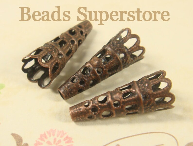 10 pcs Nickel Free and Lead Free FINAL SALE 22 mm x 9 mm Antique Copper Filigree Bead Cone