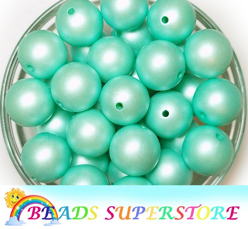 Gumball Beads 20mm Mint Matte Pearl Chunky Bubblegum Round Beads 10pcs Matte Acrylic Chunky Beads