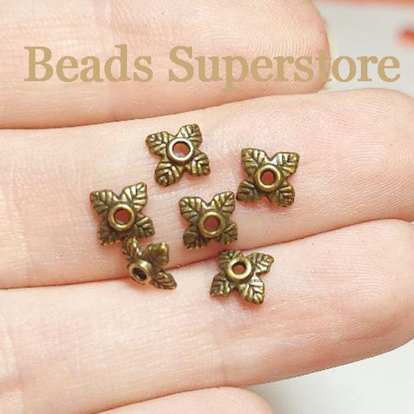 40pcs, 6x2mm Antique Bronze 4 Leaf Bead Caps, Nickel Free, Lead Free and Cadmium Free