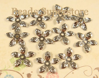 40pcs, 15mm Platinum Bendable Flower Bead Cap - Nickel Free and Lead Free