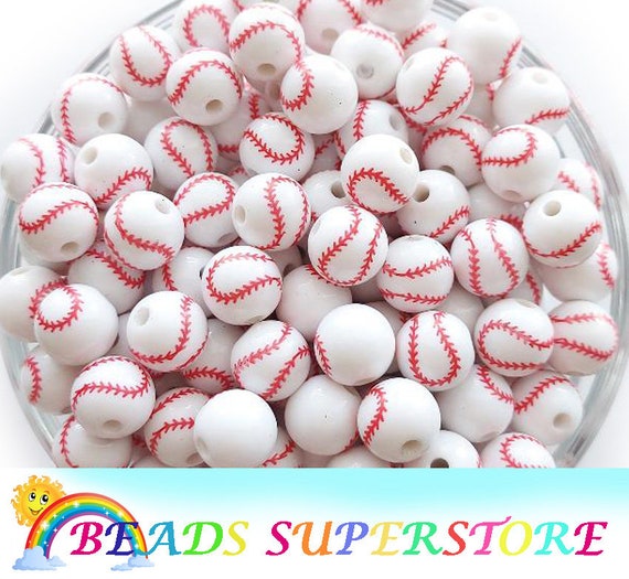 Baseball Printed Beads 12mm