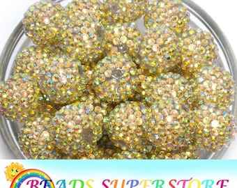 20mm Gold AB Rhinestone Chunky Bubblegum Round Beads, Gumball Beads, Acrylic Chunky Beads
