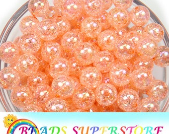 12mm Peach AB Crackle Chunky Bubblegum Round Beads, Crackle Gumball Beads, Acrylic Chunky Beads, 20pcs