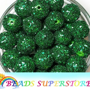 20mm Christmas Green Spangle Chunky Bubblegum Round Beads, Gumball Beads, Acrylic Chunky Beads