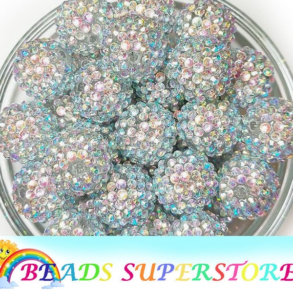 20mm Crystal AB Rhinestone Chunky Bubblegum Round Beads, Gumball Beads, Acrylic Chunky Beads