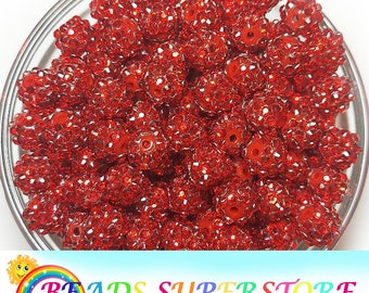 12mm Christmas Red Rhinestone Chunky Bubblegum Round Beads, Gumball Beads, Acrylic Chunky Beads
