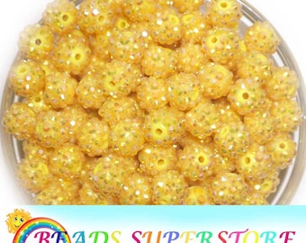 12mm Yellow AB Rhinestone Chunky Bubblegum Round Beads, Gumball Beads, Acrylic Chunky Beads