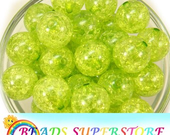 20mm Lime Green Crackle Chunky Bubblegum Round Beads, Crackle Gumball Beads, Acrylique Chunky Beads