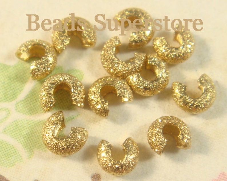 3.2 mm Gold-Plated Brass Stardust Crimp Bead Cover Nickel Free and Lead Free 50 pcs