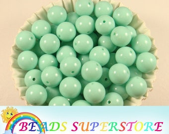 12pcs, 16mm Mint Solid Chunky Bubblegum Round Beads, Solid Gumball Beads, Acrylic Chunky Beads