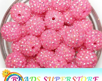 20mm Hot Pink AB Rhinestone Chunky Bubblegum Round Beads, Gumball Beads, Acrylic Chunky Beads