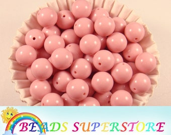 16mm Pastel Pink Solid Chunky Bubblegum Round Beads, Solid Gumball Beads, Acrylic Chunky Beads, 10pcs