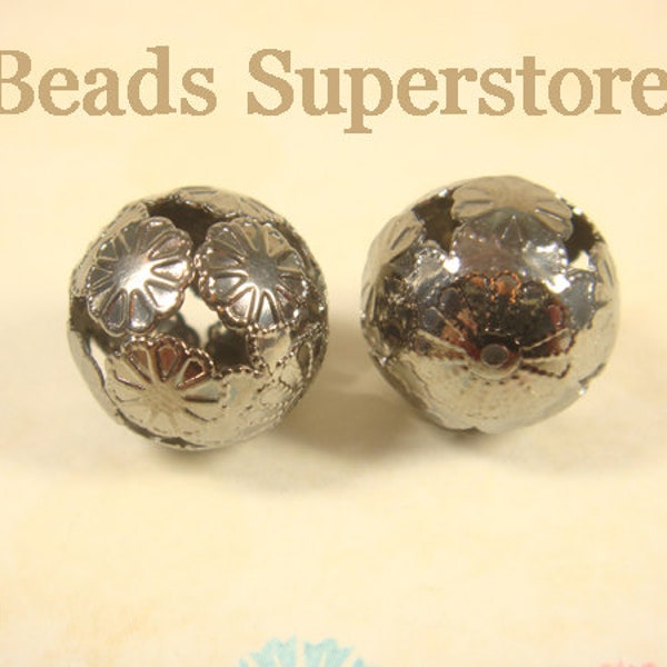 16mm Gunmetal Filigree Round Bead - Nickel Free, 6pcs