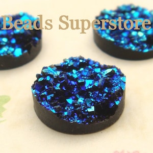 10pcs, 12mm Blue Textured Drusy Flat Back Resin Cabochon - Druzy Cabochon