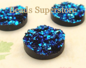 10pcs, 12mm Blue Textured Drusy Flat Back Resin Cabochon - Druzy Cabochon