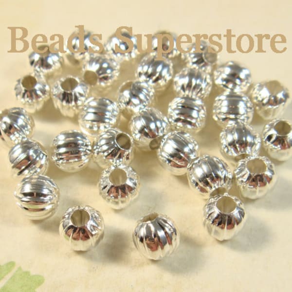 30pcs, 6mm Silver Plated Corrugated Spacer Beads, Nickel Free and Lead Free