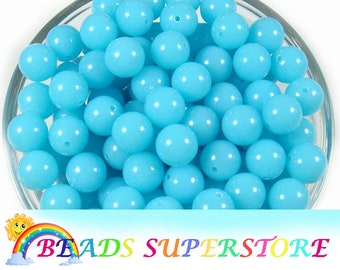 12mm Neon Aqua Blue Solid Chunky Bubblegum Round Beads, Gumball Beads, Acrylic Chunky Beads, 20pcs