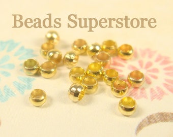 200pcs, 2mm Gold Plated Brass Crimp Beads, Nickel Free and Lead Free