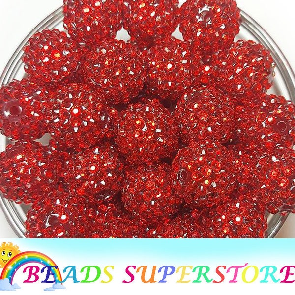 20mm Christmas Red Rhinestone Chunky Bubblegum Round Beads, Gumball Beads, Acrylic Chunky Beads