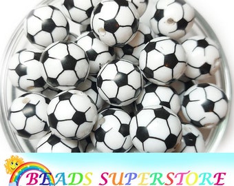 20mm Soccer Ball Chunky Bubblegum Round Beads, Football Gumball Beads, Acrylic Chunky Beads