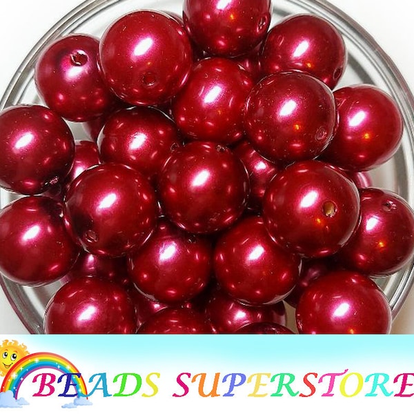 20mm Burgundy Pearl Chunky Bubblegum Round Beads, Gumball Beads, Acrylic Chunky Beads