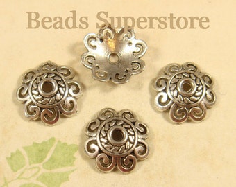 20pcs, 12 mm x 3 mm Antique Silver Flower Bead Cap - Nickel Free, Lead Free and Cadmium Free
