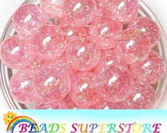 20mm Pink AB Crackle Chunky Bubblegum Round Beads, Crackle Gumball Beads, Acrylic Chunky Beads