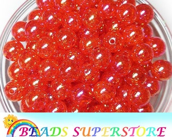 12mm Red AB Crackle Chunky Bubblegum Round Beads, Crackle Gumball Beads, Acrylic Chunky Beads, 20pcs