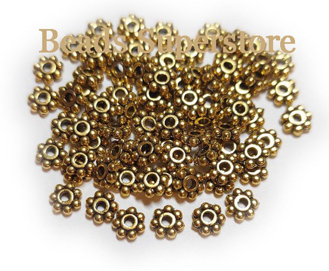 100pcs, 4mm Antique Gold Daisy Spacers, Nickel Free, Lead Free and