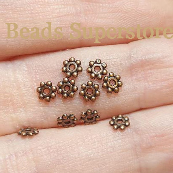 100pcs, 4mm Antique Copper Daisy Spacers, Nickel Free, Lead Free and Cadmium Free
