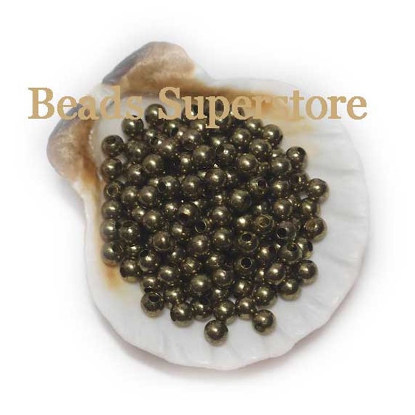 100pcs, 3mm Antique Brass Smooth Round Beads, Nickel Free and Lead Free