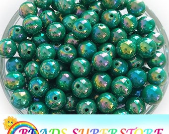 12mm Christmas Green AB Solid Chunky Bubblegum Round Beads, Solid Gumball Beads, Acrylic Chunky Beads, 20pcs