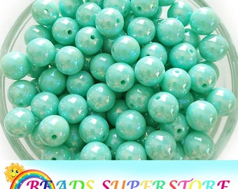 12mm Spring Mint AB Solid Chunky Bubblegum Round Beads, Solid Gumball Beads, Acrylic Chunky Beads, 20pcs