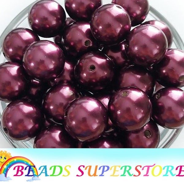 20mm Maroon Pearl Chunky Bubblegum Round Beads, Gumball Beads, Acrylic Chunky Beads
