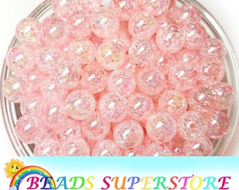 12mm Pink AB Crackle Chunky Bubblegum Round Beads, Crackle Gumball Beads, Acrylic Chunky Beads, 20pcs
