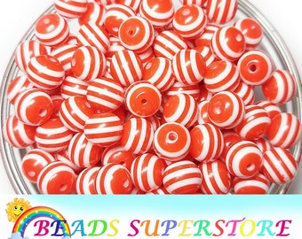 12mm Red Striped Chunky Bubblegum Round Beads, Gumball Beads, Acrylic Chunky Beads, 20pcs