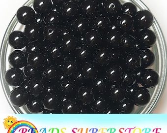 Perles rondes noires solides chunky bubblegum de 12 mm, perles de gumball solides, perles chunky acryliques, 20pcs