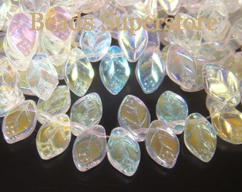 12 mm x 7 mm Crystal AB Czech Glass Leaf Bead - 25 pcs