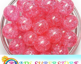 20mm Hot Pink Crackle Chunky Bubblegum Round Beads, Crackle Gumball Beads, Acrylic Chunky Beads