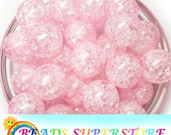 20mm Pink Crackle Chunky Bubblegum Round Beads, Crackle Gumball Beads, Acrylic Chunky Beads