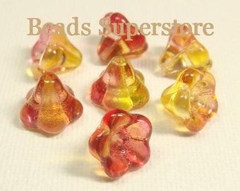 11 mm x 13 mm Czech Glass Two Tone Rose Amber Bell Flower Bead - 10 pcs