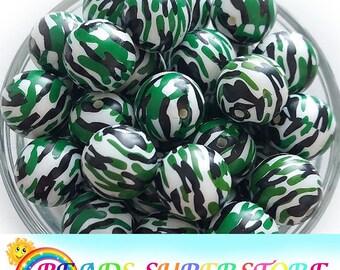 20mm Grüne Camo Print Matte Perle Chunky Bubblegum Runde Perlen, Gumball Perlen, Acryl Chunky Perlen