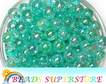 12mm Menthe AB Crackle Chunky Bubblegum Perles rondes, Crépiter Gumball Perles, Acrylique Chunky Perles, 20pcs