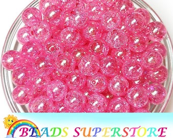 12mm Hot Pink AB Crackle Chunky Bubblegum Round Beads, Crackle Gumball Beads, Acrylic Chunky Beads, 20pcs
