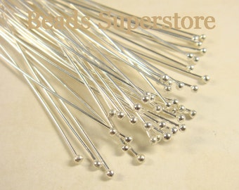 50pcs, 2.75 Inch, 70mm Silver Plated Brass Ball End Headpins, Nickel Free and Lead Free