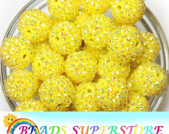 20mm Yellow AB Rhinestone Chunky Bubblegum Round Beads, Gumball Beads, Acrylic Chunky Beads