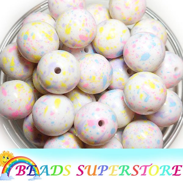 20mm Spring Pastel Colors Speckled Print Chunky Bubblegum Round Beads, Easter Gumball Beads, Acrylic Chunky Beads