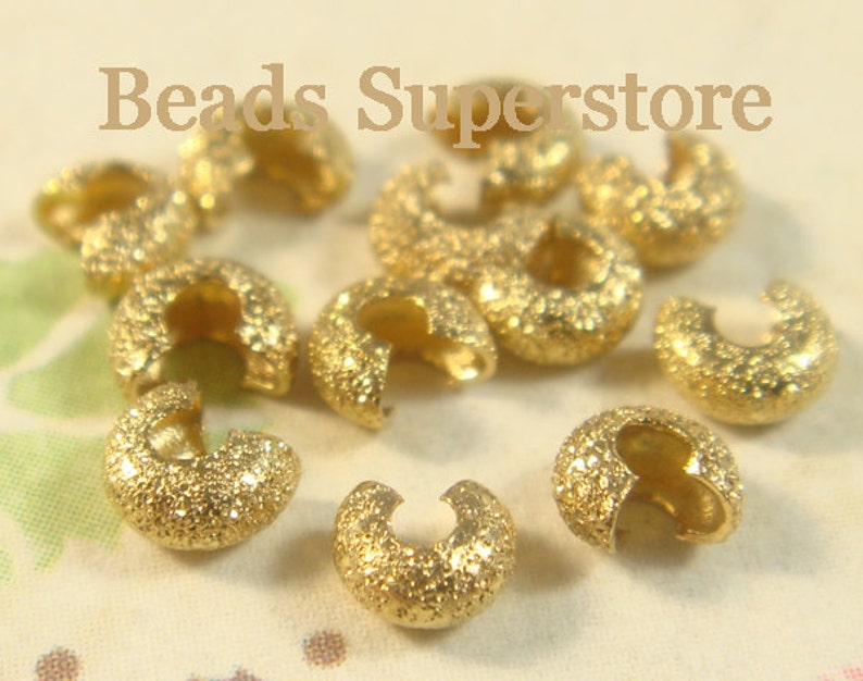 3.2 mm Gold-Plated Brass Stardust Crimp Bead Cover Nickel Free and Lead Free 50 pcs
