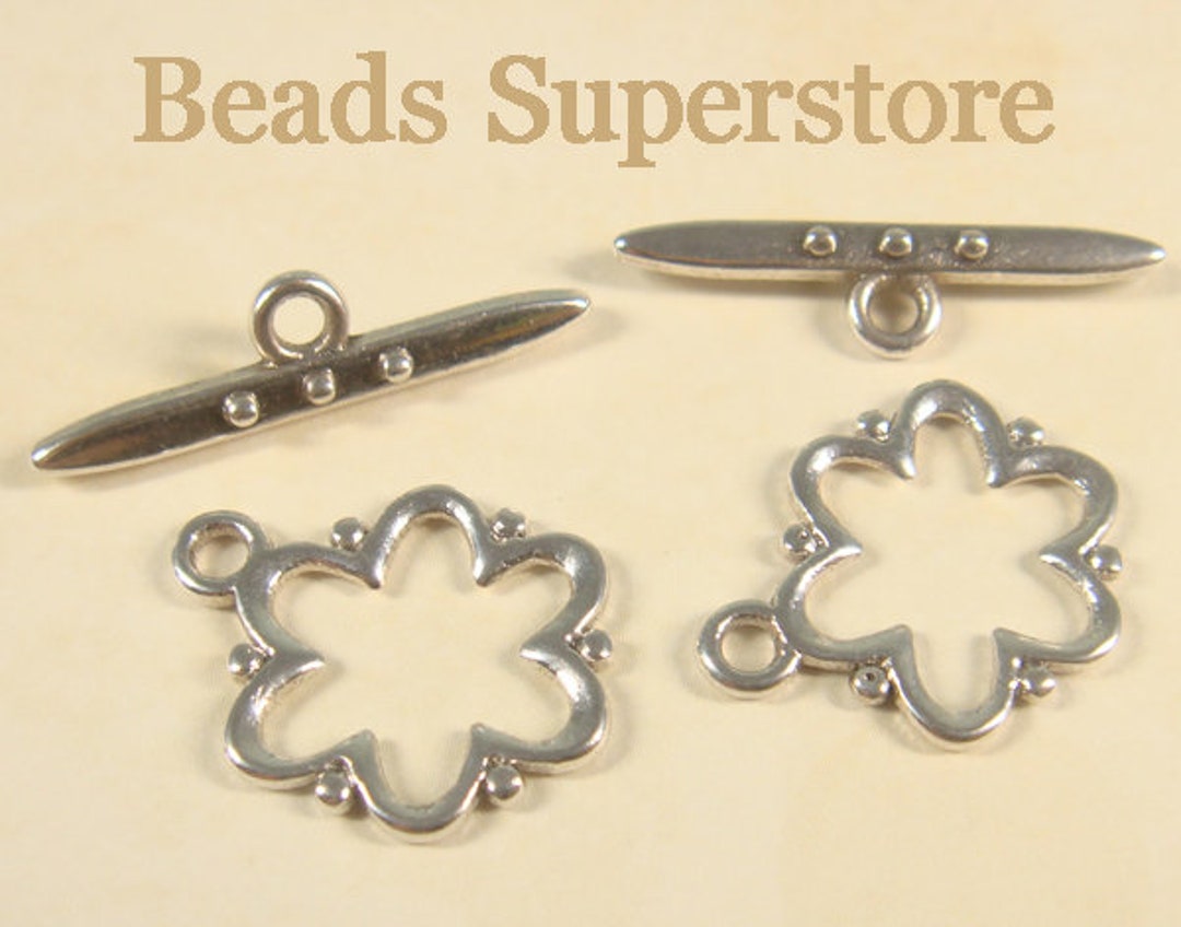 thumbnail image 2 of 4 Sets Antique Gold Pewter Flower Toggle Clasps 24x18mm For Jewelry Making 2 of 3