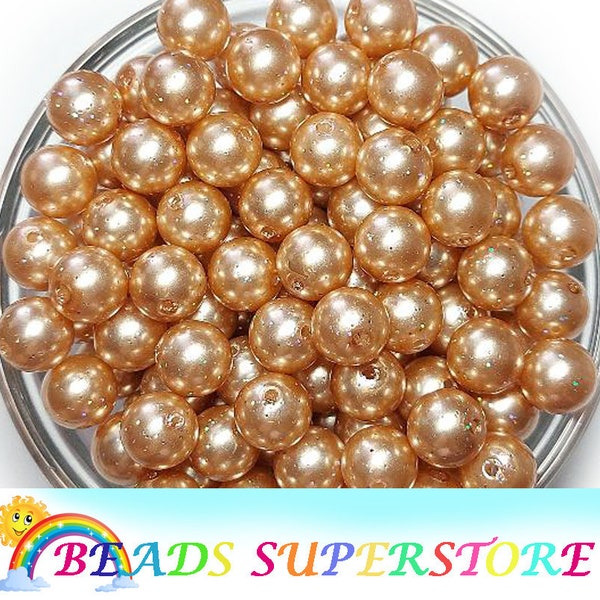12mm Champagne Rose Gold Glitter Pearl Chunky Bubblegum Round Beads, Gumball Beads, 20pcs